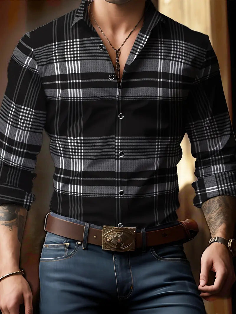 Camisa de manga larga para hombre transpirable, informal, versátil y con entramado de Volkswagen