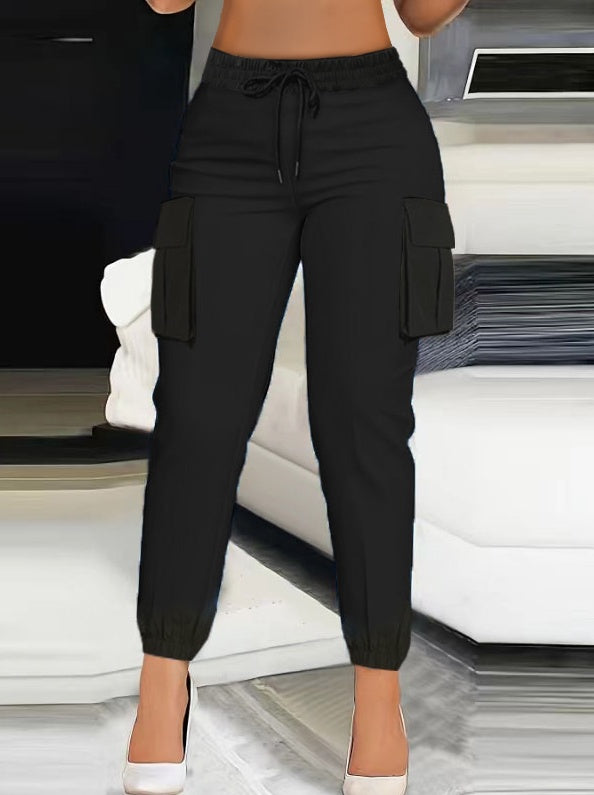 Pantalon décontracté pour femme, pantalon de sport taille haute à la mode avec poches