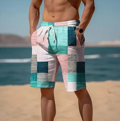 New Summer Breathable Hawaiian Printed Plaid Men's Shorts