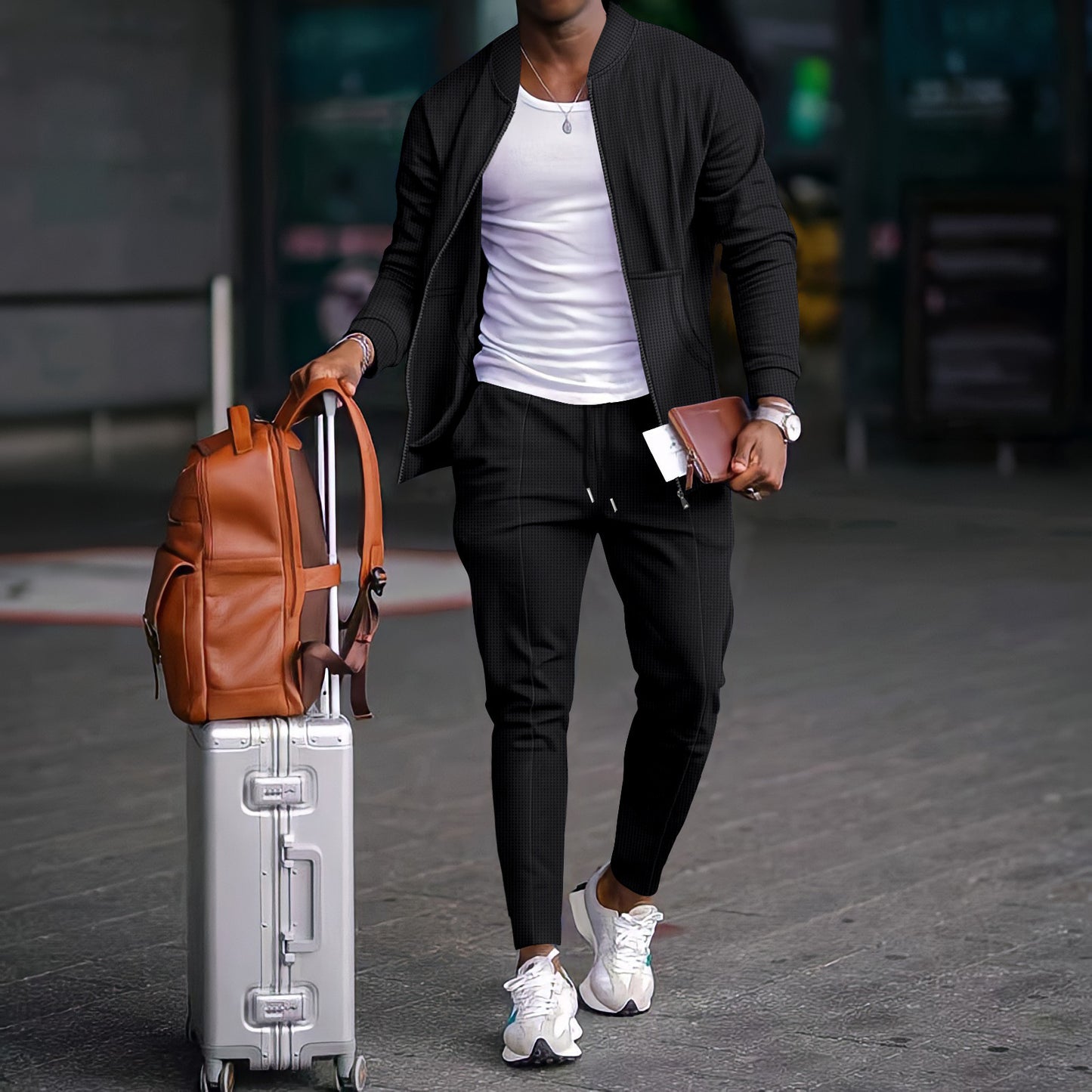 Ensemble veste et manteau à fermeture éclair et poche pour uniforme de baseball gaufré