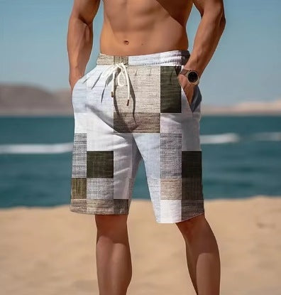 Nuevos pantalones cortos de verano transpirables con estampado hawaiano a cuadros para hombre