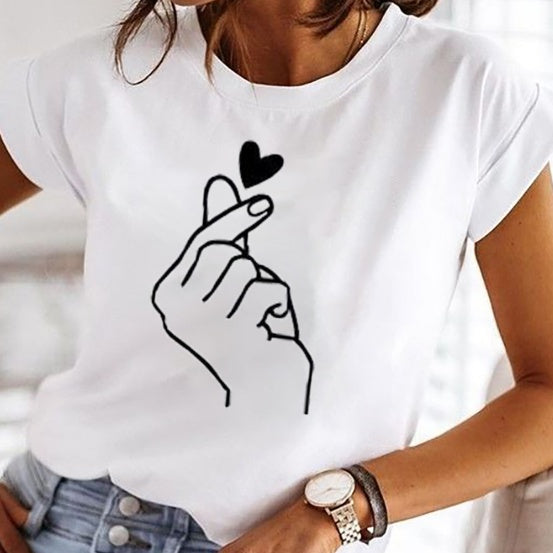 T-shirt à manches courtes imprimé pour femme, nouvelle mode, couleur unie, simple, imprimé 