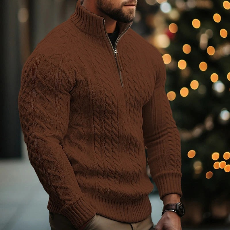 Men's Knitwear Half Zipper Coat Solid Color Twisted Thickened Sweater