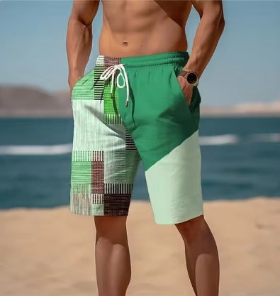 Nuevos pantalones cortos de verano transpirables con estampado hawaiano a cuadros para hombre