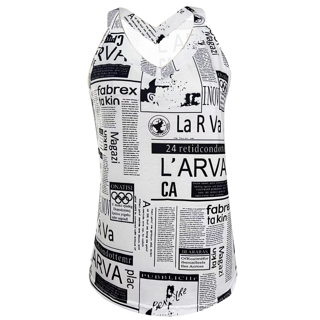 Ladies' V-neck Casual Retro Newspaper Drawing Printed Camisole Vest