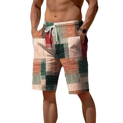 Nuevos pantalones cortos de verano transpirables con estampado hawaiano a cuadros para hombre