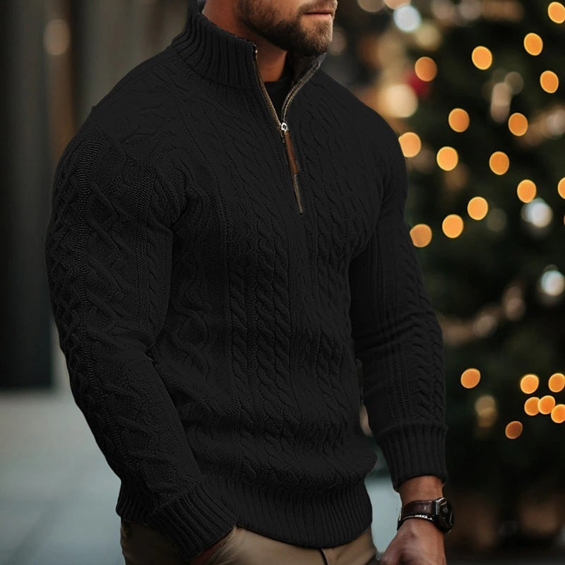 Men's Knitwear Half Zipper Coat Solid Color Twisted Thickened Sweater