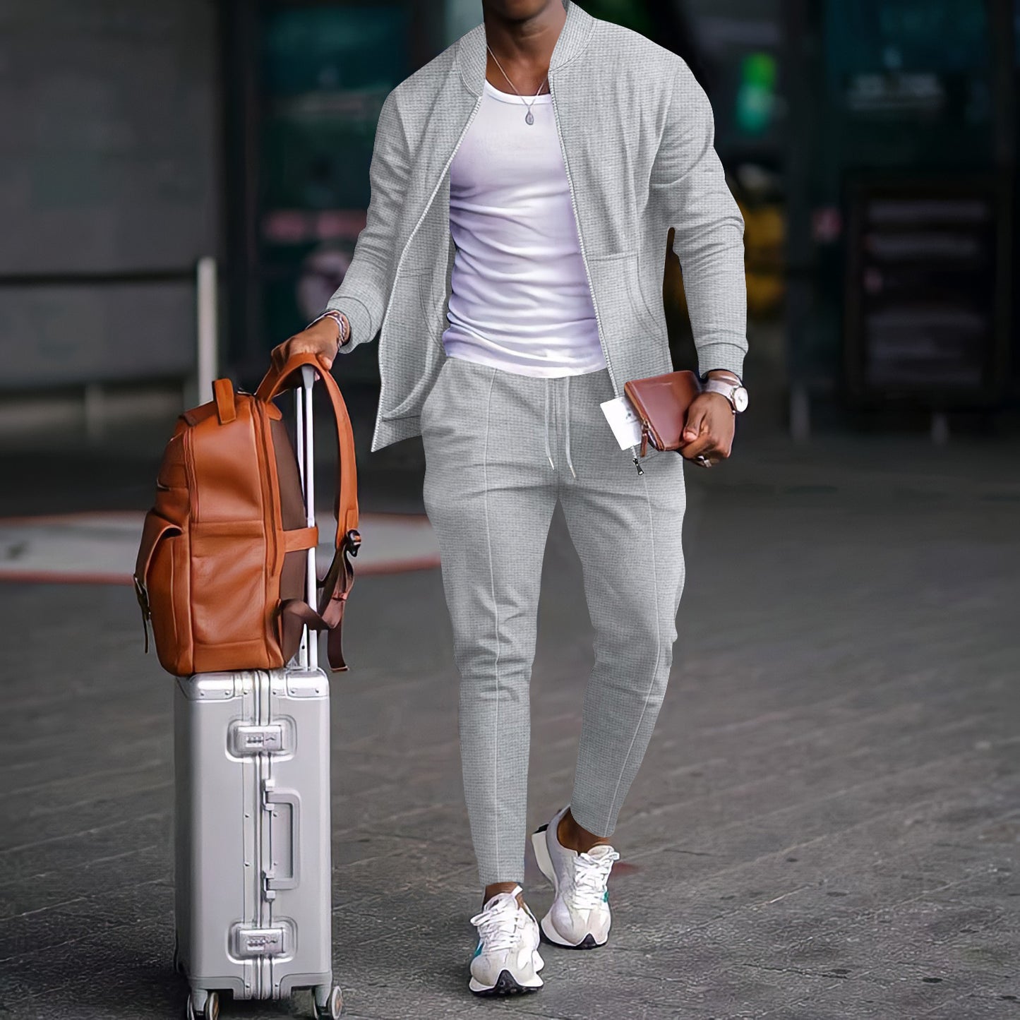 Ensemble veste et manteau à fermeture éclair et poche pour uniforme de baseball gaufré