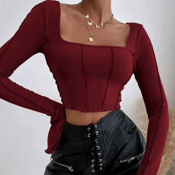 Camiseta de cuello cuadrado para mujer con diseño moderno, ajustado y estilizado, corte ajustado, cuello cuadrado y diseño de tiras en la espalda, camiseta superior 