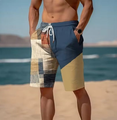 Nuevos pantalones cortos de verano transpirables con estampado hawaiano a cuadros para hombre